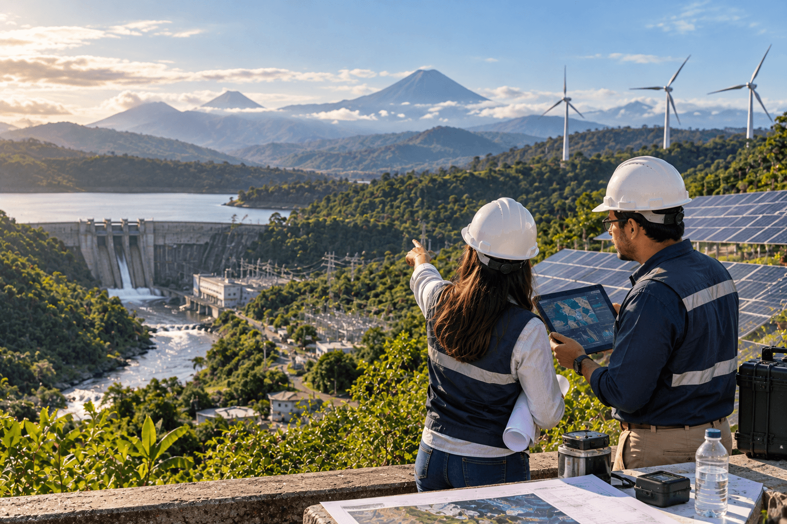Manos sosteniendo un foco y una plántula sobre tierra, símbolo de la maestría en energía y ambiente de Ingeniería USAC
