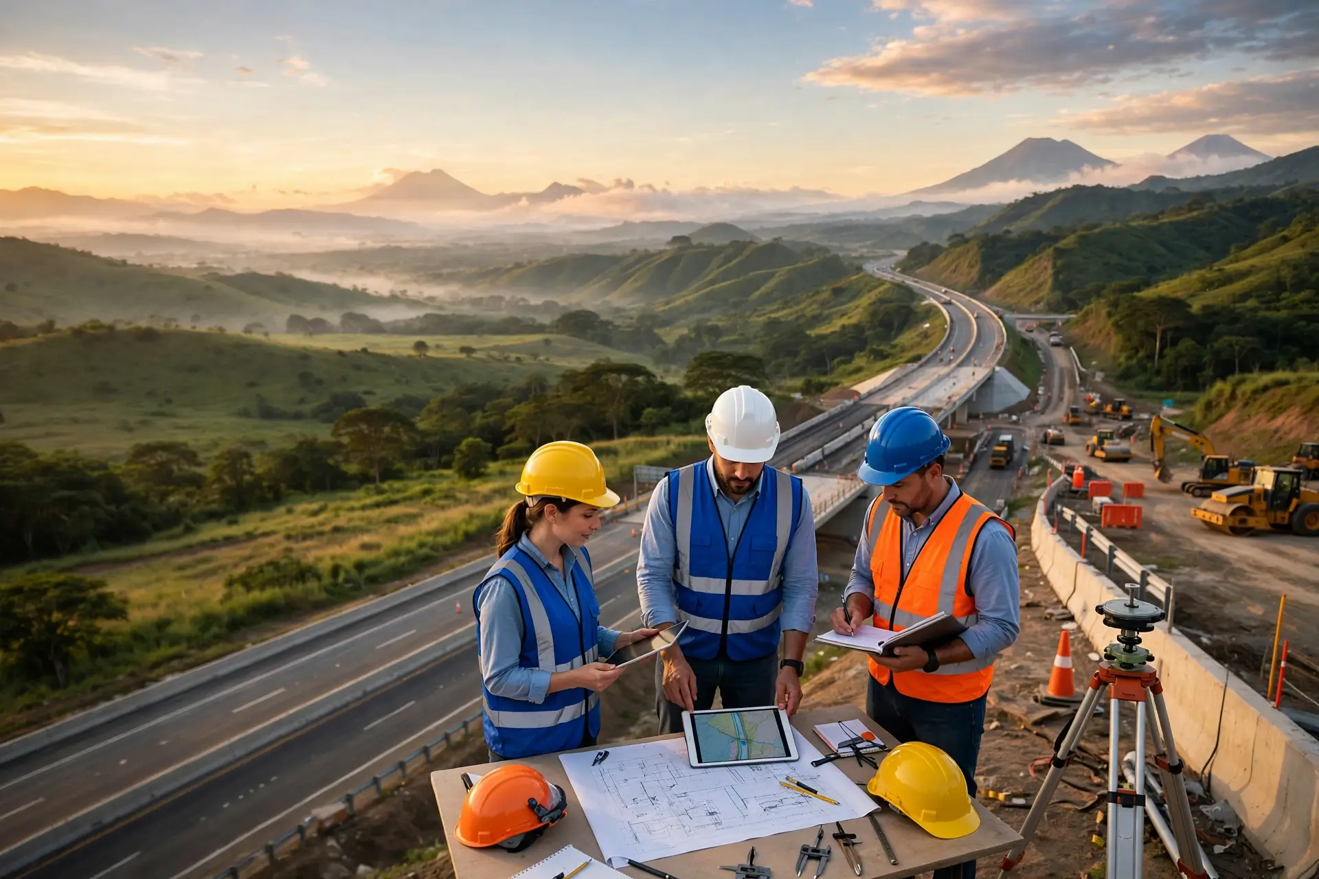 Autopista nocturna con estelas de luz de los vehículos, imagen de la maestría en ingeniería vial de Ingeniería USAC