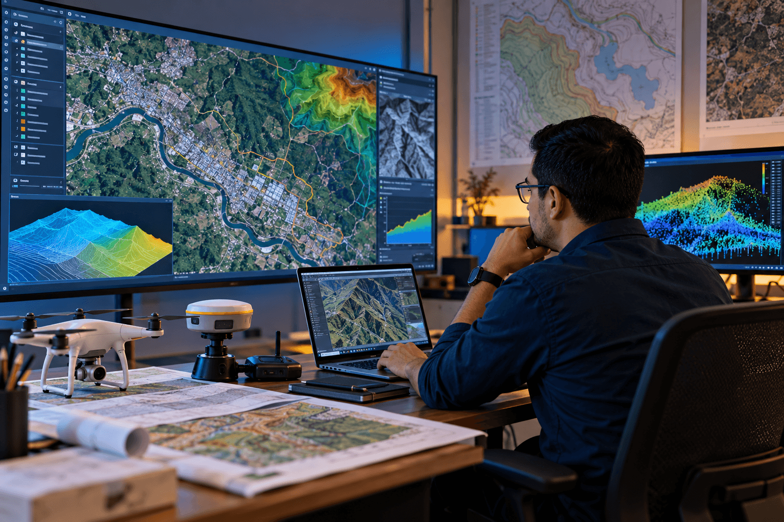 Mano señalando un punto en un mapa cartográfico, trabajo de la maestría en geomática de Ingeniería USAC
