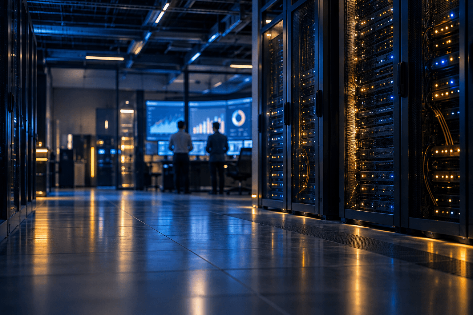 Mano de un ejecutivo señalando una red de nodos luminosos, imagen de la maestría en tecnologías de la información y la comunicación de Ingeniería USAC